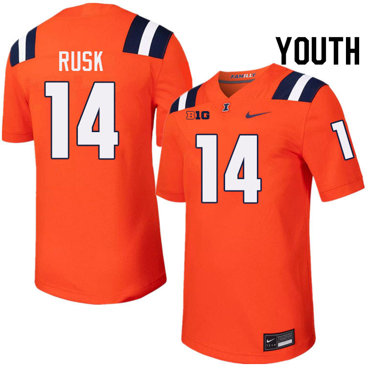 Youth #14 Cole Rusk Illinois Fighting Illini College Football Jerseys Stitched-Orange